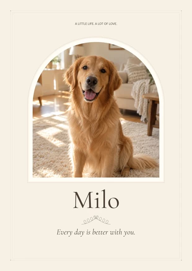 Milo in The Heirloom style: an arched portrait, fine border and personal dedication